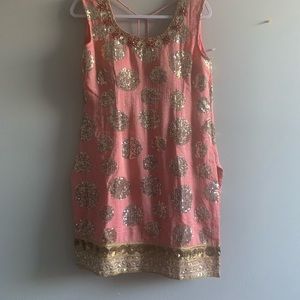 Peach color sequence work sharara set with dupata